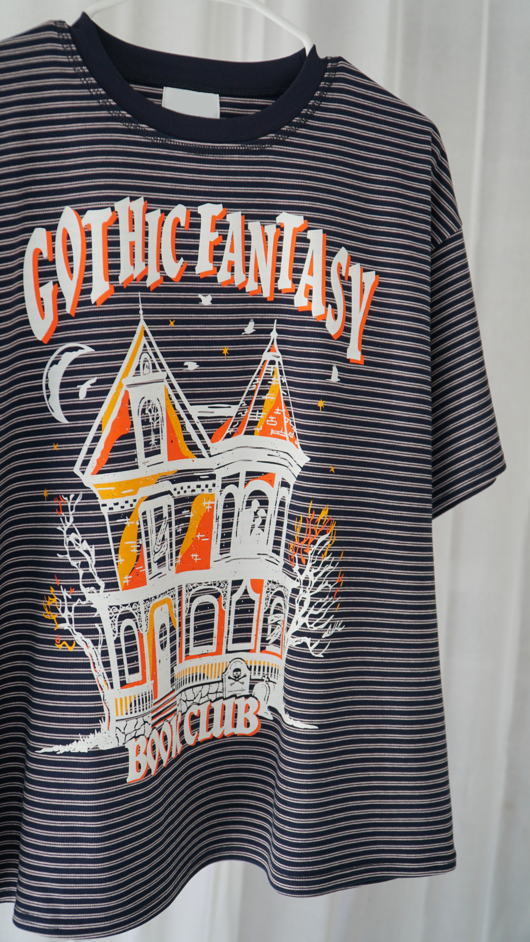 Striped oversized boxy Gothic Fantasy Tee / t-shirt. For book lovers of the romantasy genre.
