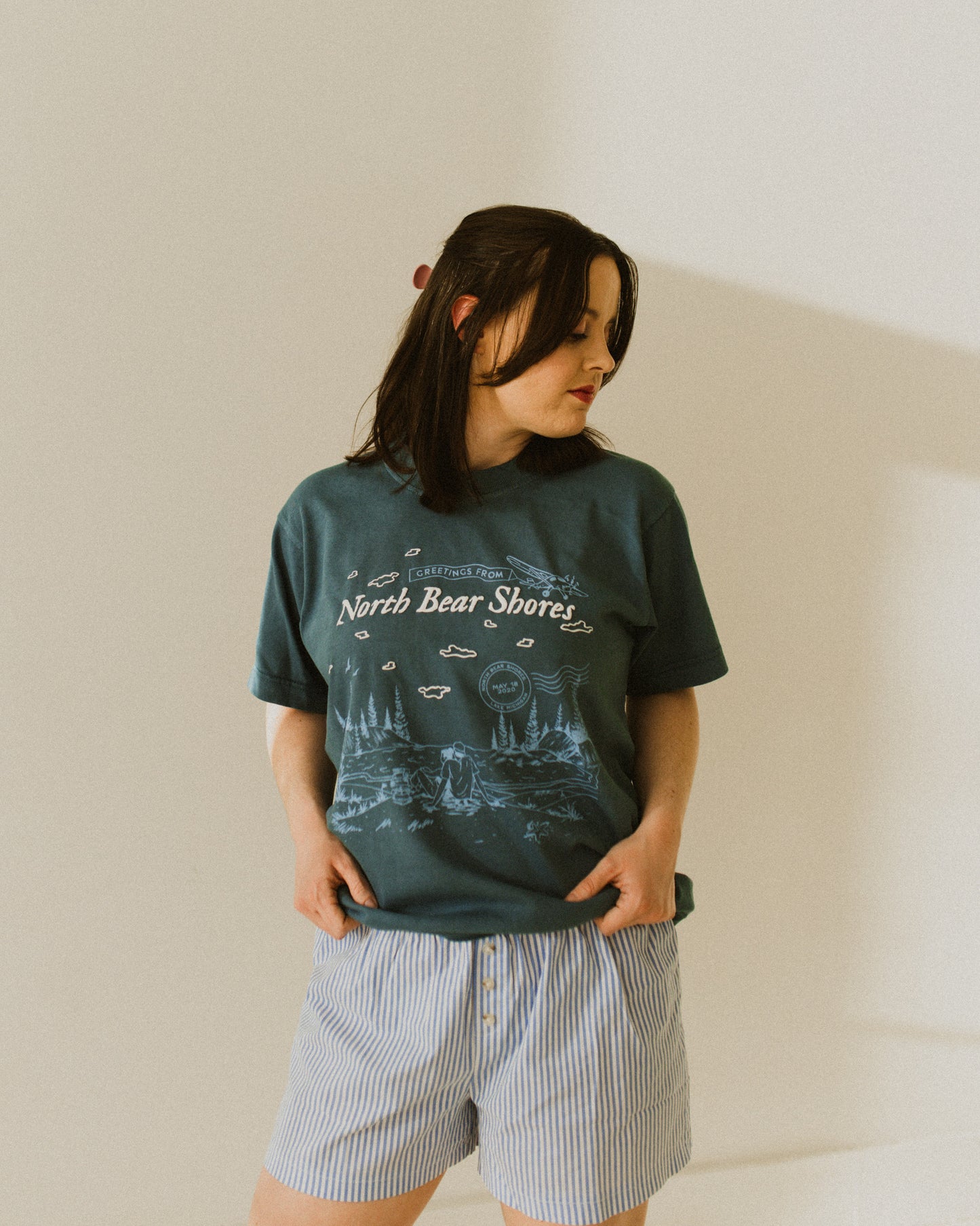 North Bear Shores, Michigan garment dyed oversized t-shirt from the Emily Henry book Beach Read.