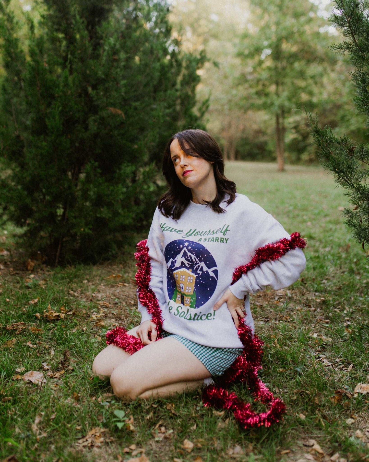 Velaris starry winter solstice crewneck sweatshirt. Next Chapter. Acotar Christmas merch. Bookish Christmas. Night Court. Sarah J. Maas. Holiday book merch. Feyre and Rhysand.