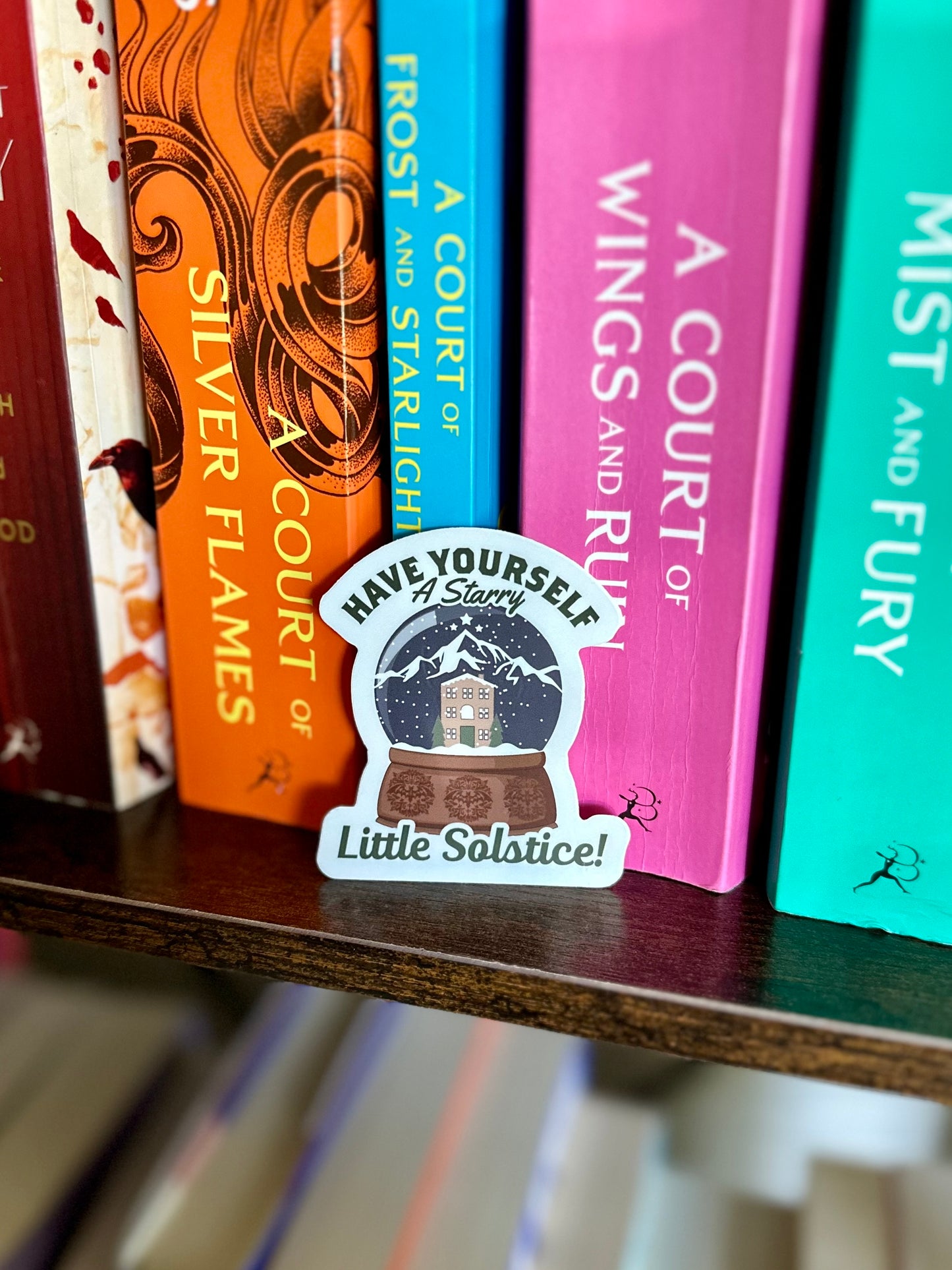 Have yourself a starry little solstice acotar sticker christmas snow globe design.