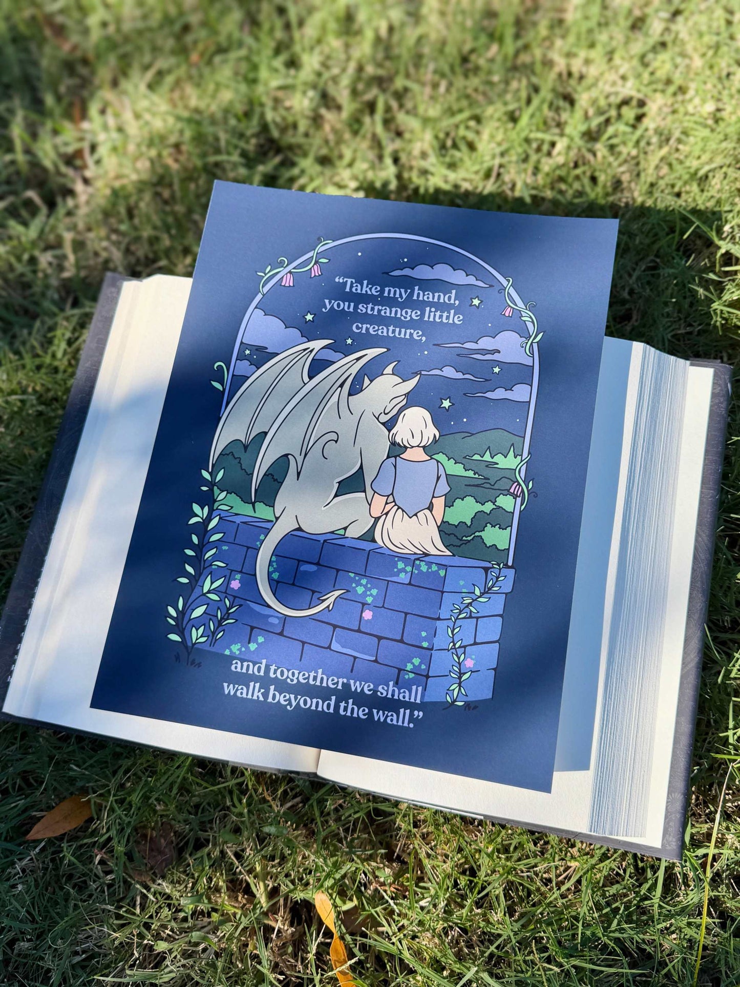 The Strange Little Creatures Art Print featuring Sybil and Bartholomew from The Knight and the Moth by Rachel Gillig. Officially licensed book merch.