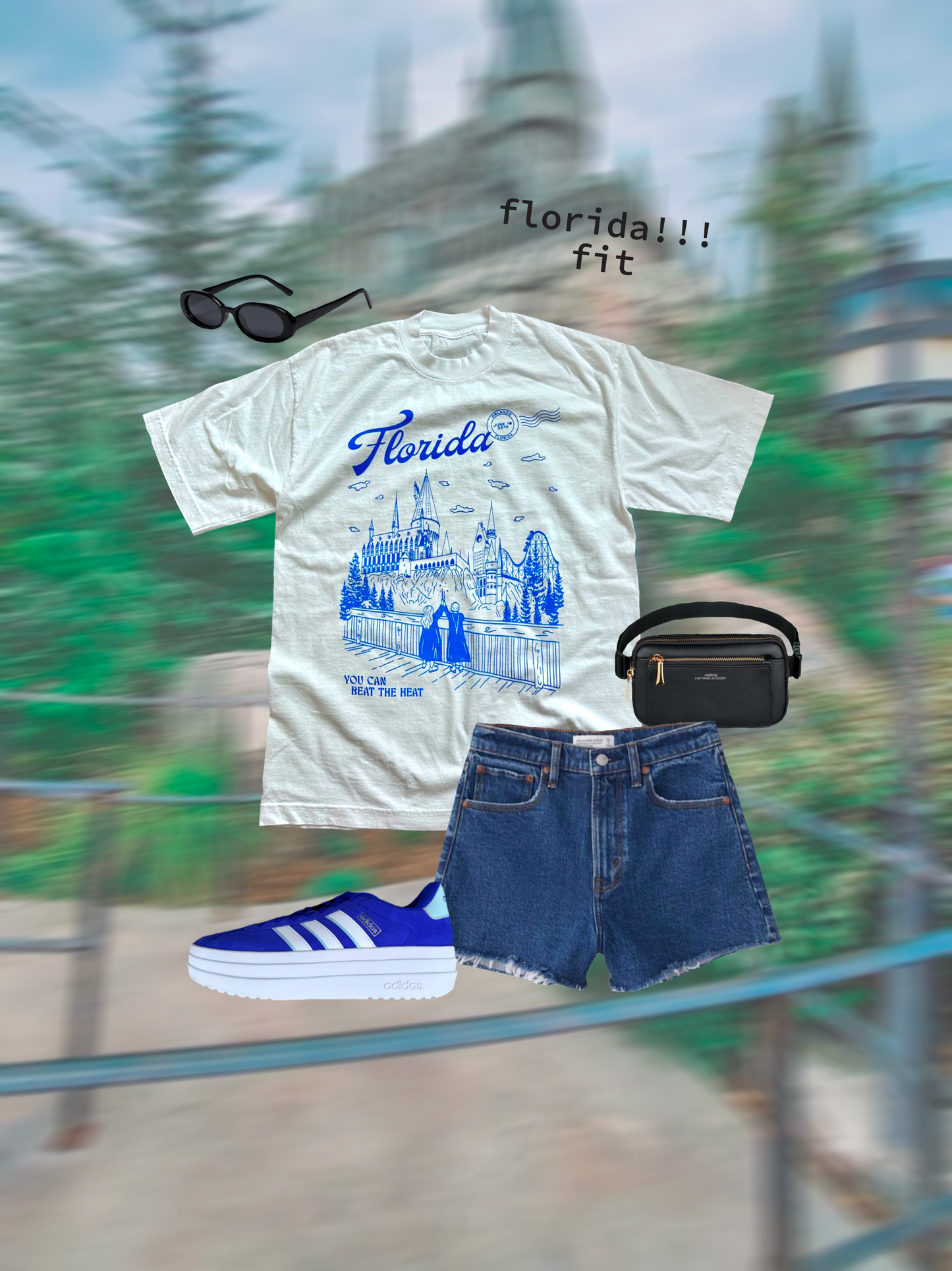 Florida Wizarding Parks Tee. A t-shirt that depicts the Wizarding World of Harry Potter theme park. The t-shirt also references Taylor Swift's song "Florida!!!" as well as the opening date of the park.
