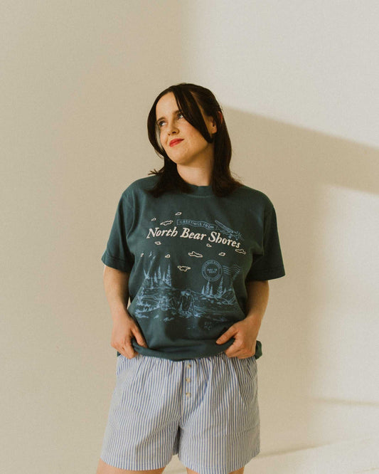 Beach Read Tee. North Bear Shores, Michigan garment dyed oversized t-shirt from the Emily Henry book Beach Read. Beach Read merch. Emily Henry Merch. North Bear Shores Tee.