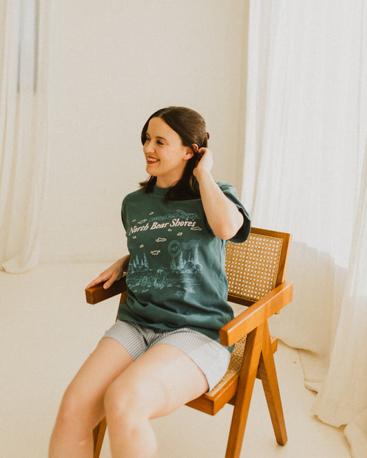 Beach Read Tee. North Bear Shores, Michigan garment dyed oversized t-shirt from the Emily Henry book Beach Read. Beach Read merch. Emily Henry Merch. North Bear Shores Tee.