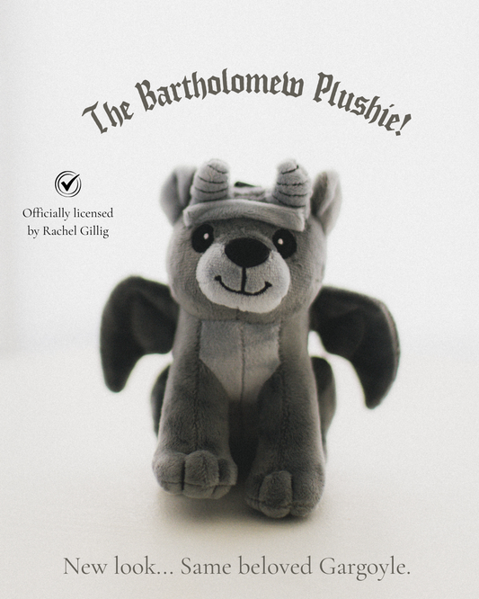 The Bartholomew Gargoyle Plushie from Next Chapter is inspired by The Knight and the Moth and officially licensed by Rachel Gillig.