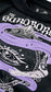 Black t-shirt with white and purple designs and 'The Ouroboros' text. A black graphic tee with 'The Ourororos' design featuring an eye, mirror, and purple mist. Inspired by the A Court of Thorns of Roses book series by Sarah J. Maas.