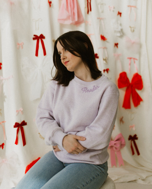 reader embroidered sweater for book lovers