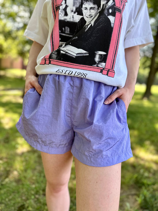 Lavender So High School Nylon Shorts with elastic waist for summer