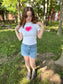 main character graphic gradient heart 90s baby tee