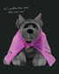Bartholomew Gargoyle Plushie in grey plush fabric with curled horns, sparkly wings, toothy smile and pink cloak