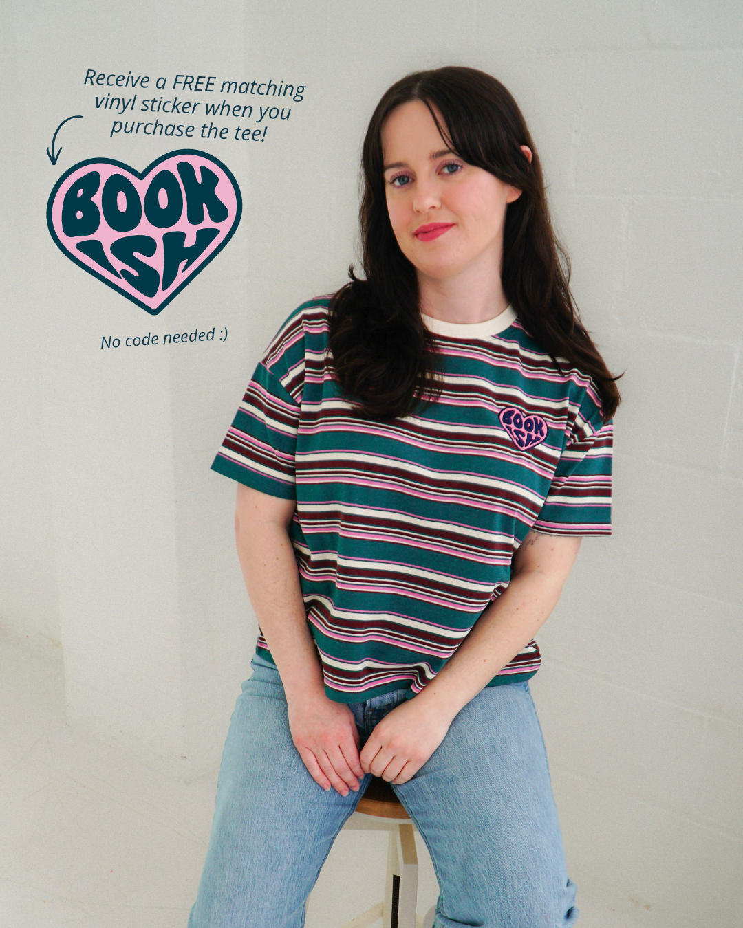 The Bookish Retro Boxy Tee with stripes and an embroidered design from Next Chapter Bookwear, a high quality bookish apparel shop.