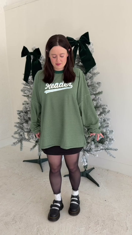 Snowy Reader Striped Oversized Top