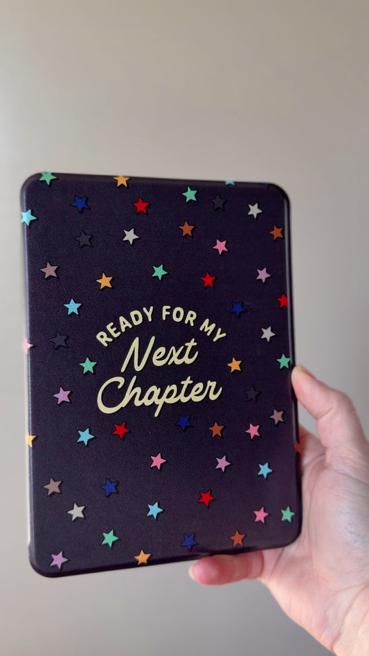 A video showcasing the various kindle cases offered at Next Chapter, a high quality bookish apparel shop. The Next Chapter Kindle Case, Dear Reader Kindle Case, and Read All The Time Kindle Case are featured in the video.