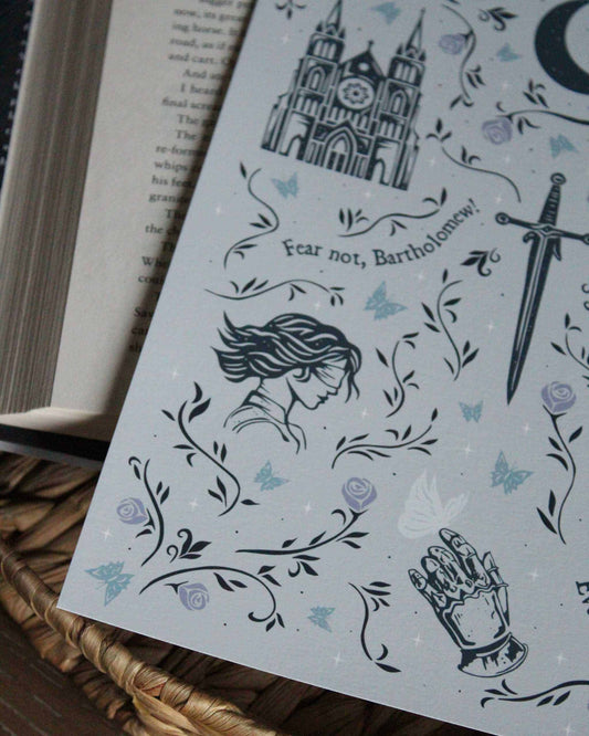 The Knight and the Moth art print featuring Gothic elements and a knight's armor officially licensed by Rachel Gillig